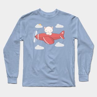 Kawaii Cute Flying Pilot Cat Long Sleeve T-Shirt